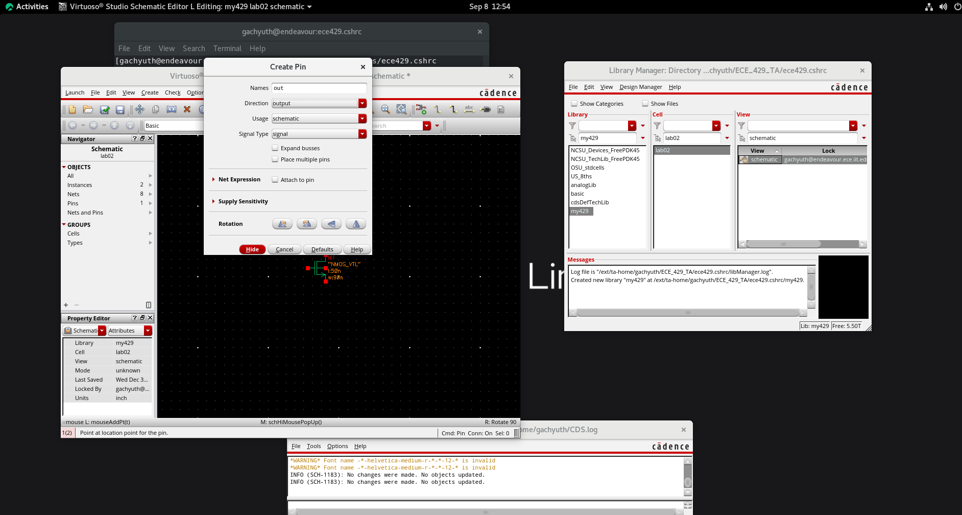 Create output pin dialog