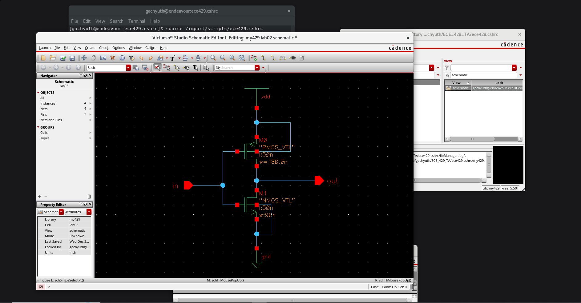 Completed CMOS inverter schematic