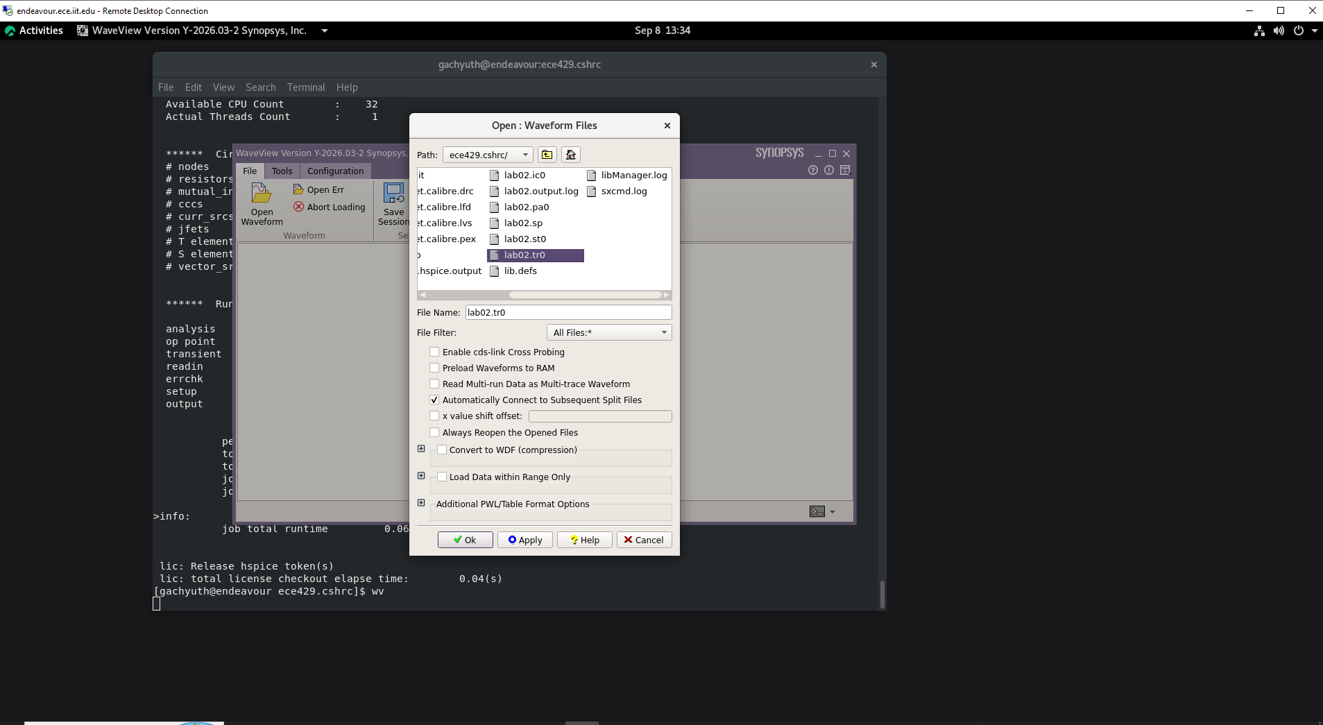 WaveView open waveform dialog selecting lab02.tr0
