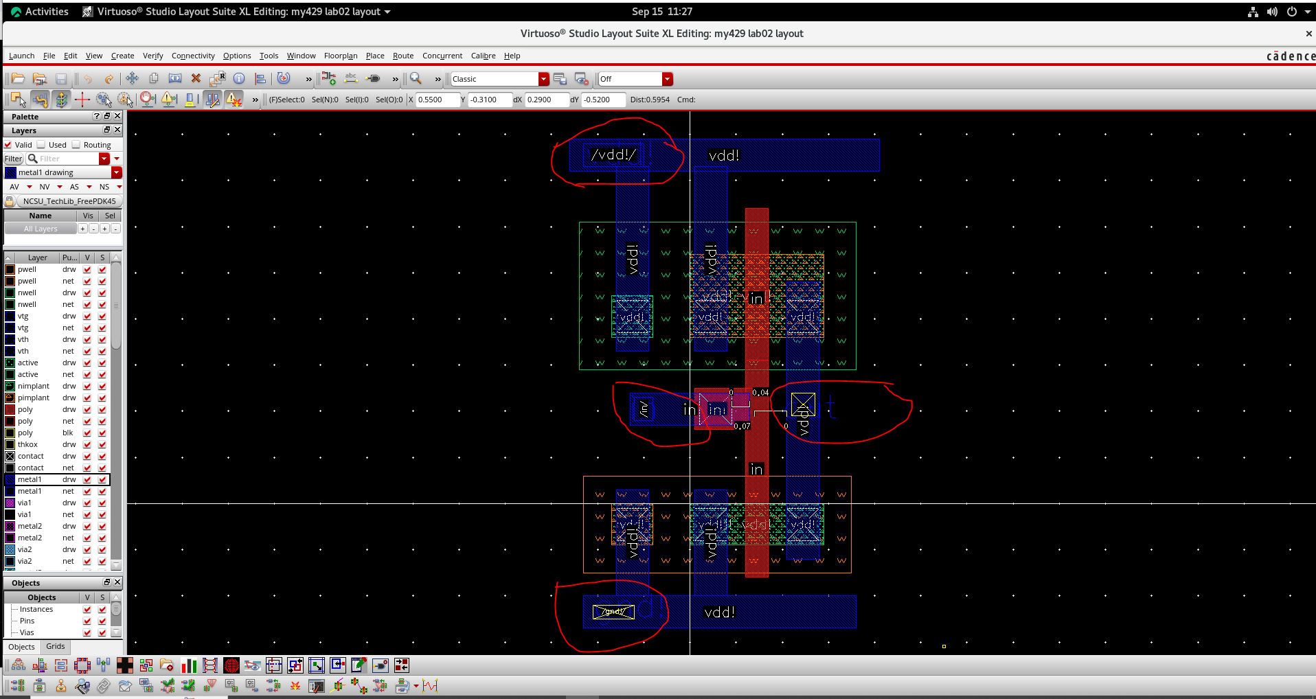 Layout with pins